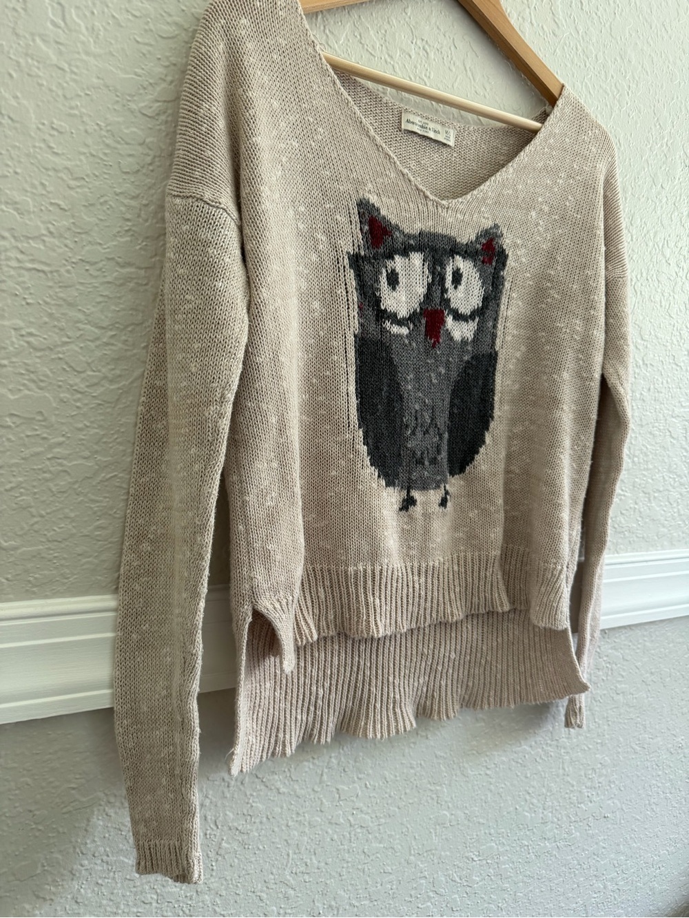 Abercrombie & Fitch Owl Sweater Size M/L Lightweight Knit V-Neck - Picture 3 of 7
